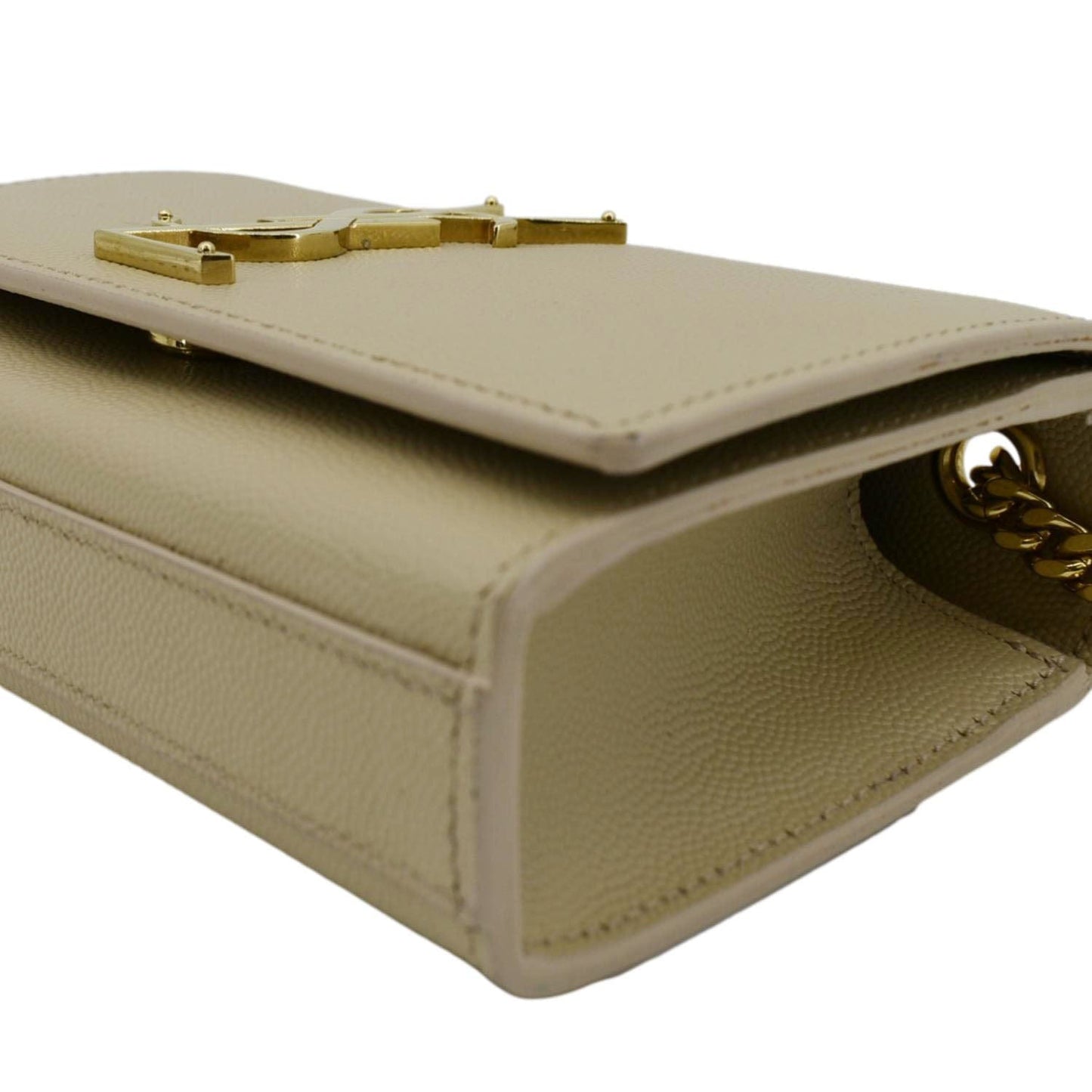 YVES SAINT LAURENT Kate Leather Chain Clutch Crossbody Bag Cream