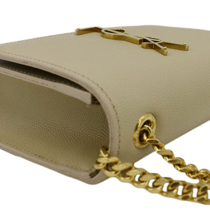YVES SAINT LAURENT Kate Leather Chain Clutch Crossbody Bag Cream
