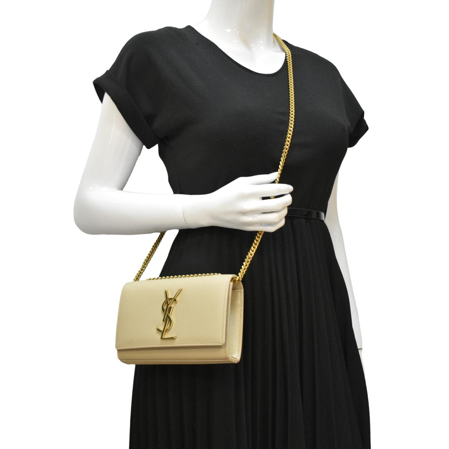 YVES SAINT LAURENT Kate Leather Chain Clutch Crossbody Bag Cream
