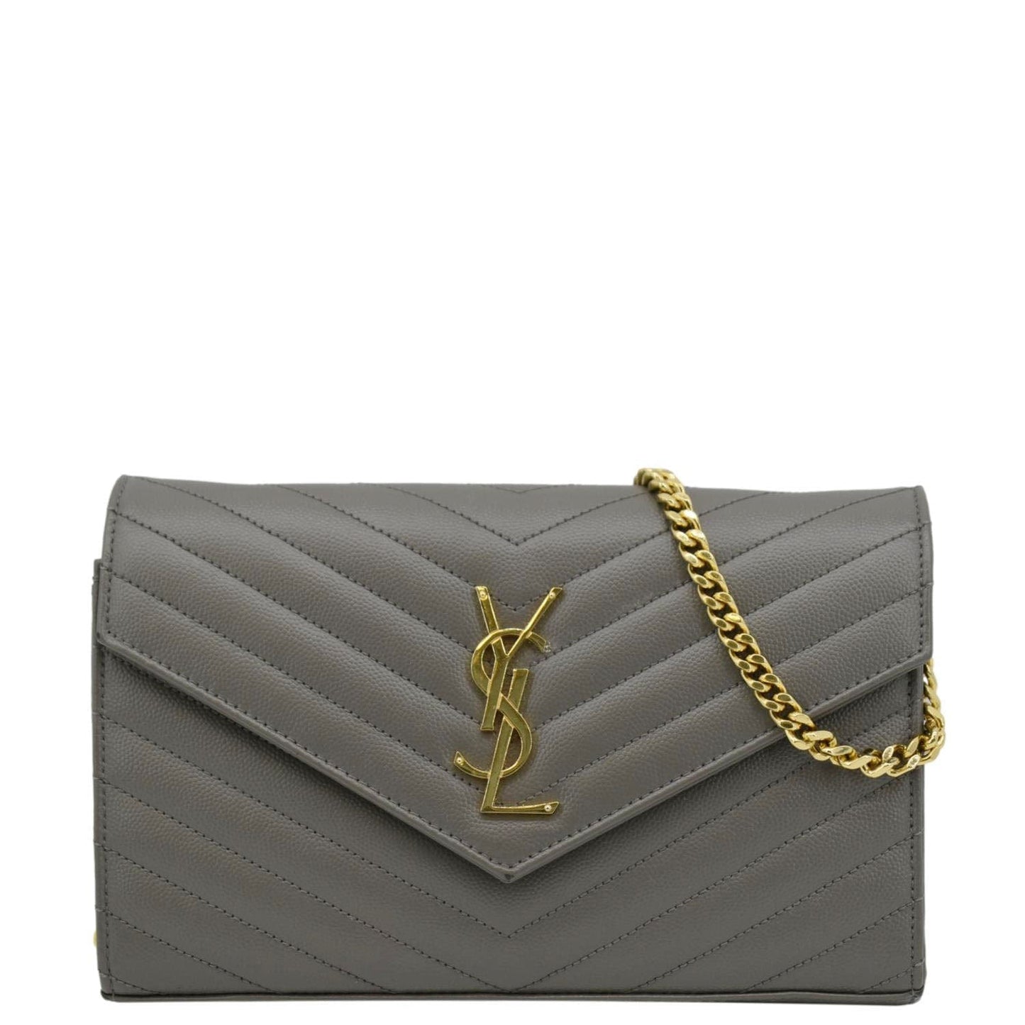 YVES SAINT LAURENT Kate Leather Chain Clutch Crossbody Bag Grey
