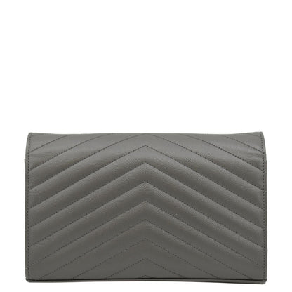 YVES SAINT LAURENT Kate Leather Chain Clutch Crossbody Bag Grey