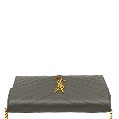 YVES SAINT LAURENT Kate Leather Chain Clutch Crossbody Bag Grey