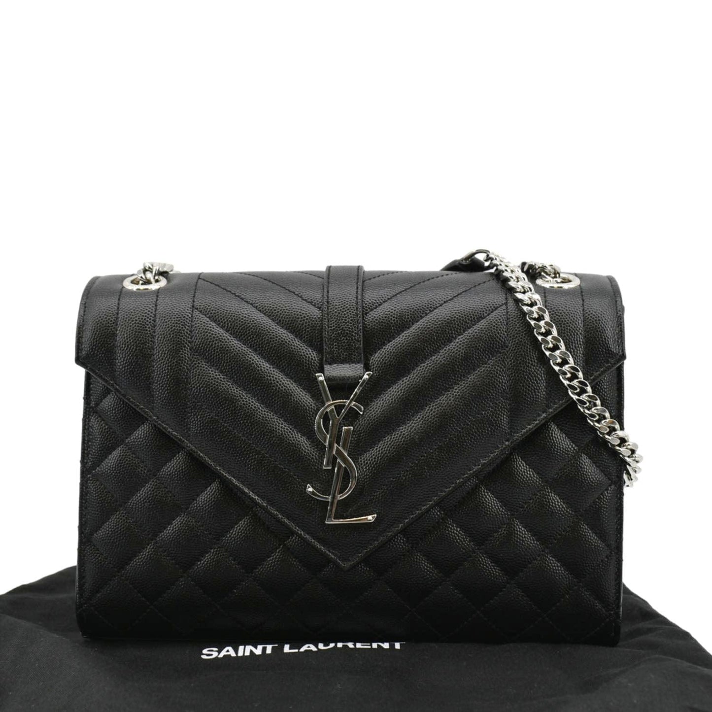 YVES SAINT LAURENT Envelope Mix Matelassé Chain Leather Shoulder Bag Black