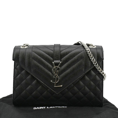 YVES SAINT LAURENT Envelope Mix Matelassé Chain Leather Shoulder Bag Black