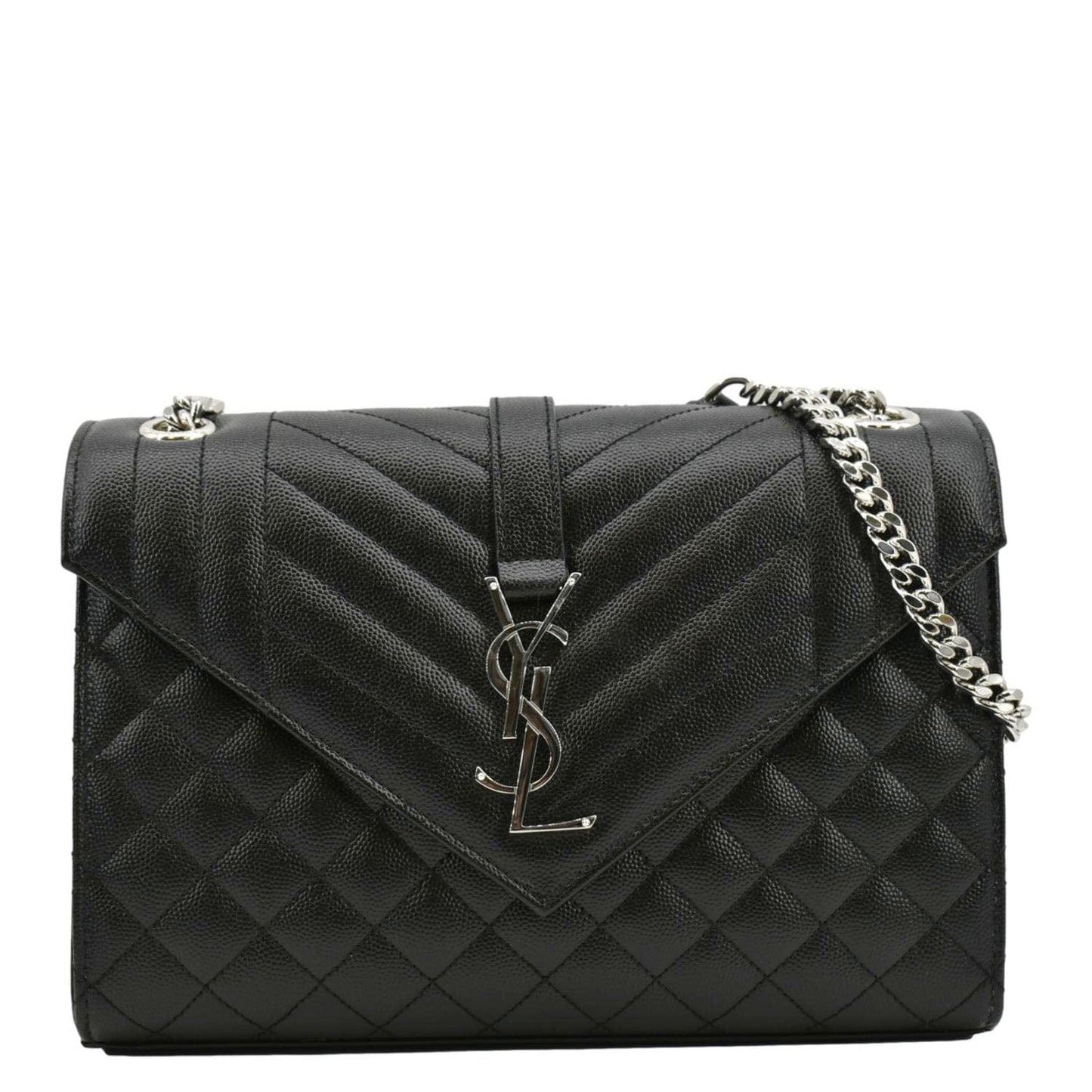 YVES SAINT LAURENT Envelope Mix Matelassé Chain Leather Shoulder Bag Black