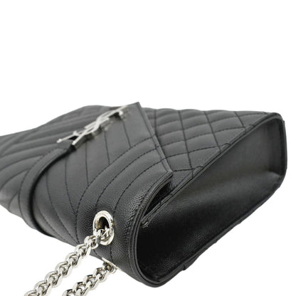YVES SAINT LAURENT Envelope Mix Matelassé Chain Leather Shoulder Bag Black