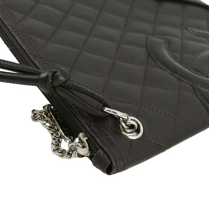 CHANEL Cambon Flat Calfskin Leather Messenger Bag Black