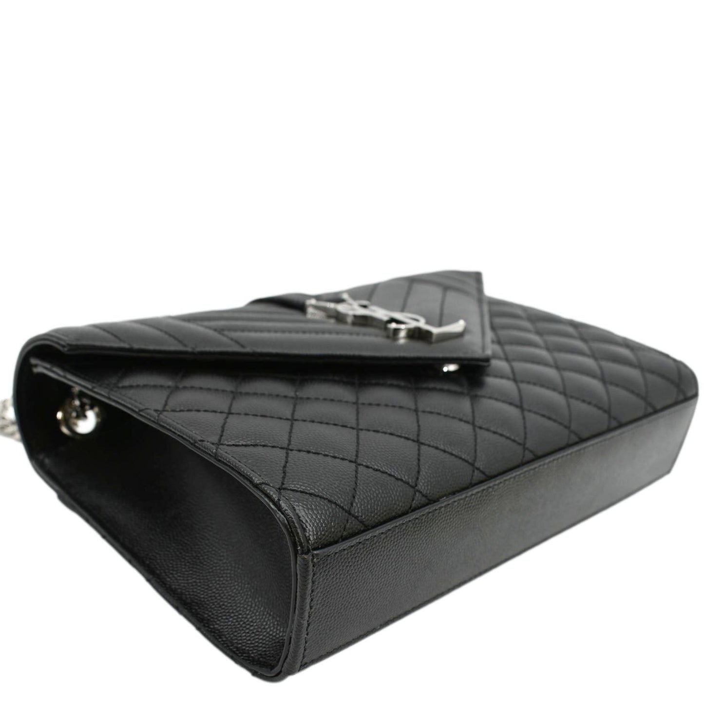 YVES SAINT LAURENT Envelope Mix Matelassé Chain Leather Shoulder Bag Black