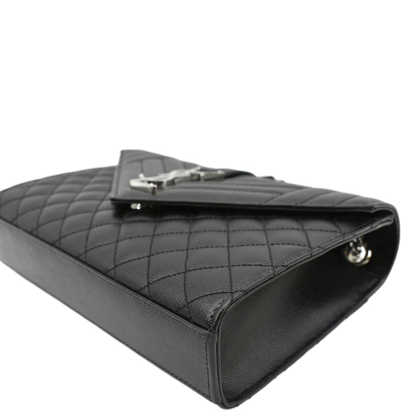 YVES SAINT LAURENT Envelope Mix Matelassé Chain Leather Shoulder Bag Black