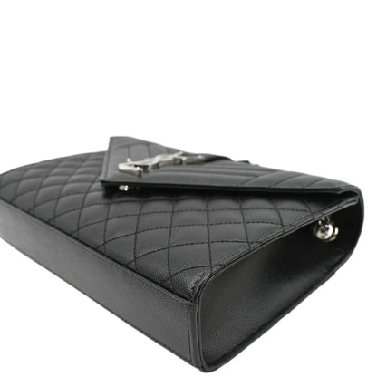 YVES SAINT LAURENT Envelope Mix Matelassé Chain Leather Shoulder Bag Black