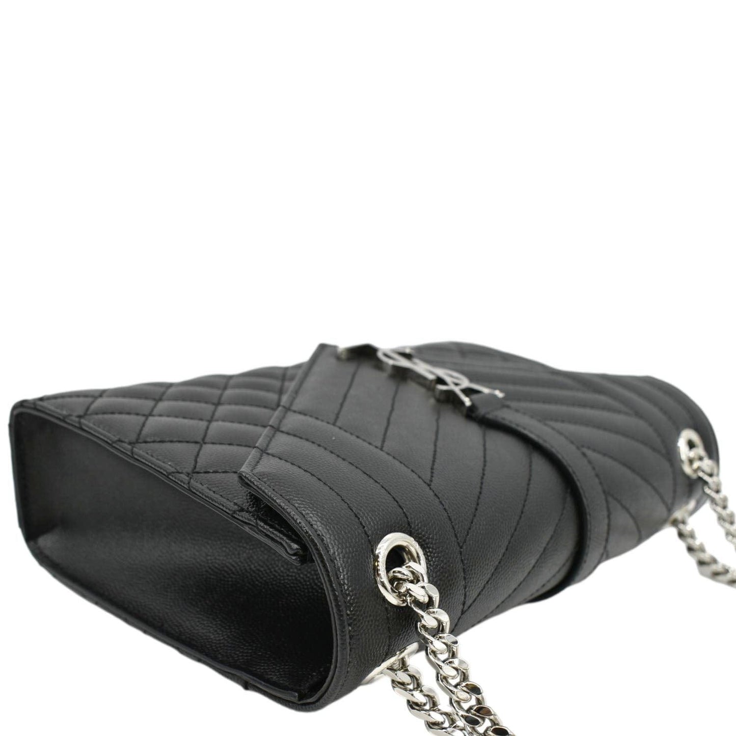 YVES SAINT LAURENT Envelope Mix Matelassé Chain Leather Shoulder Bag Black