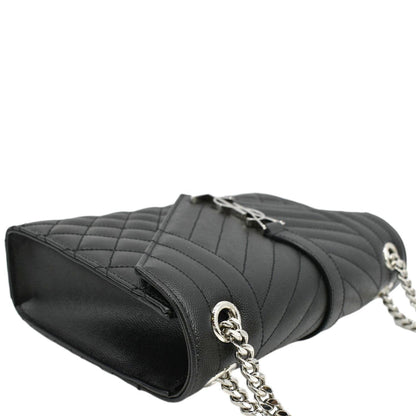 YVES SAINT LAURENT Envelope Mix Matelassé Chain Leather Shoulder Bag Black