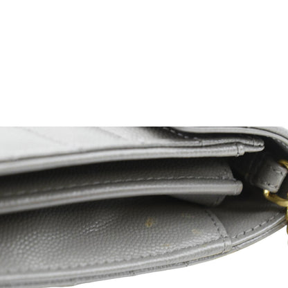 YVES SAINT LAURENT Kate Leather Chain Clutch Crossbody Bag Grey