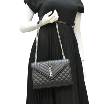 YVES SAINT LAURENT Envelope Mix Matelassé Chain Leather Shoulder Bag Black