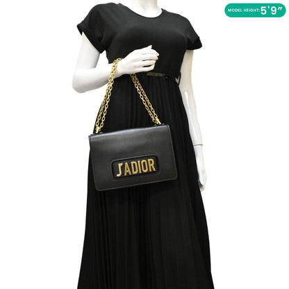 CHRISTIAN DIOR J'Adior Medium Leather Flap Chain Shoulder Bag Black