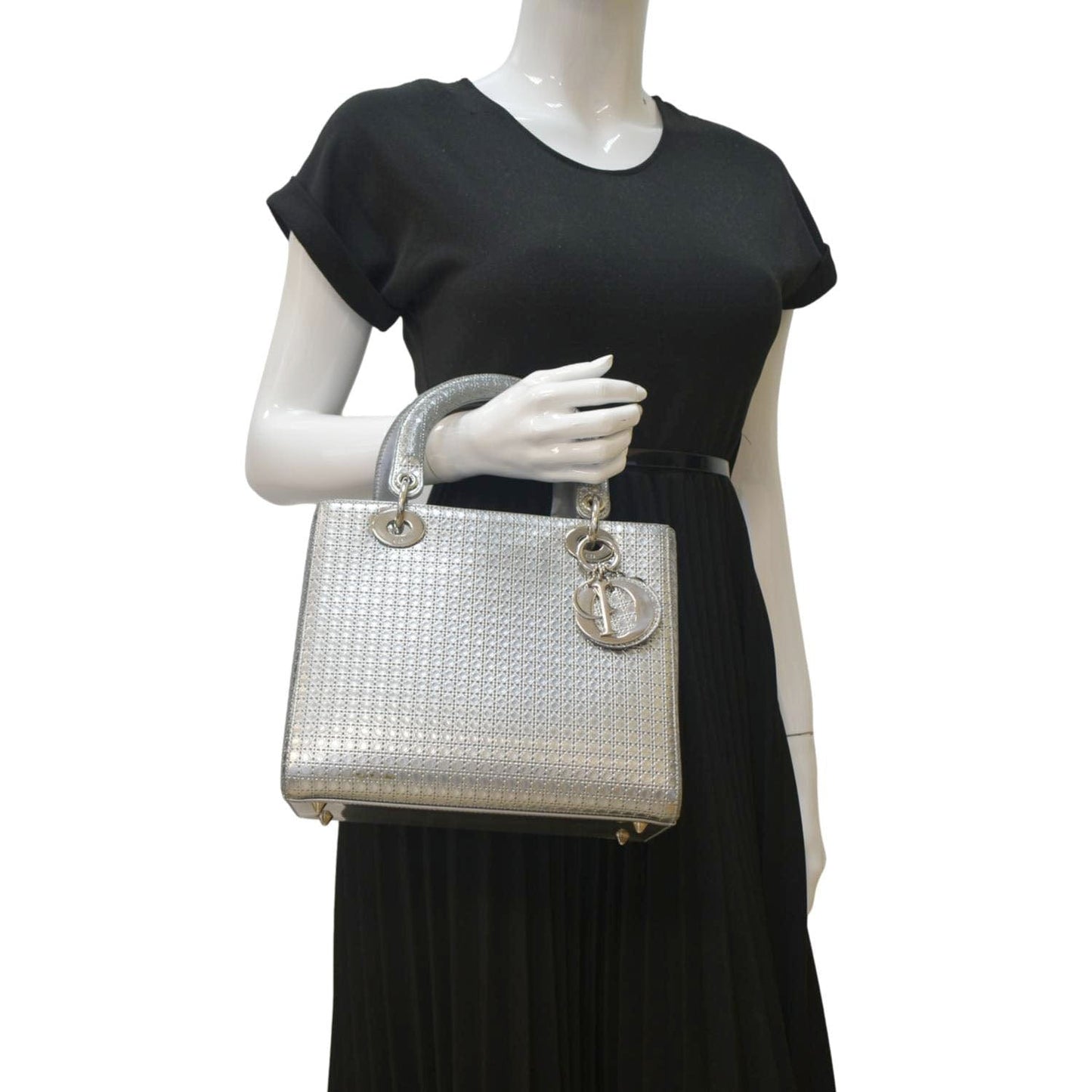 CHRISTIAN DIOR Lady Dior Micro Cannage Leather Shoulder Bag Metallic