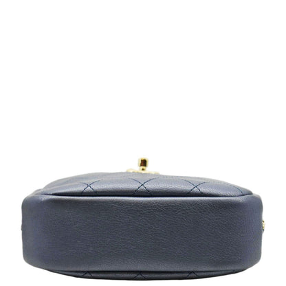 CHANEL Casual Trip Camera Small Metallic Leather Crossbody Bag Blue