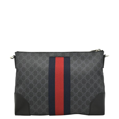 GUCCI East West GG Supreme Web Messenger Bag Black 474139