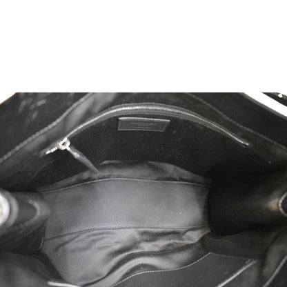 YVES SAINT LAURENT Niki  Crinkle Leather Shopper Tote Bag Black