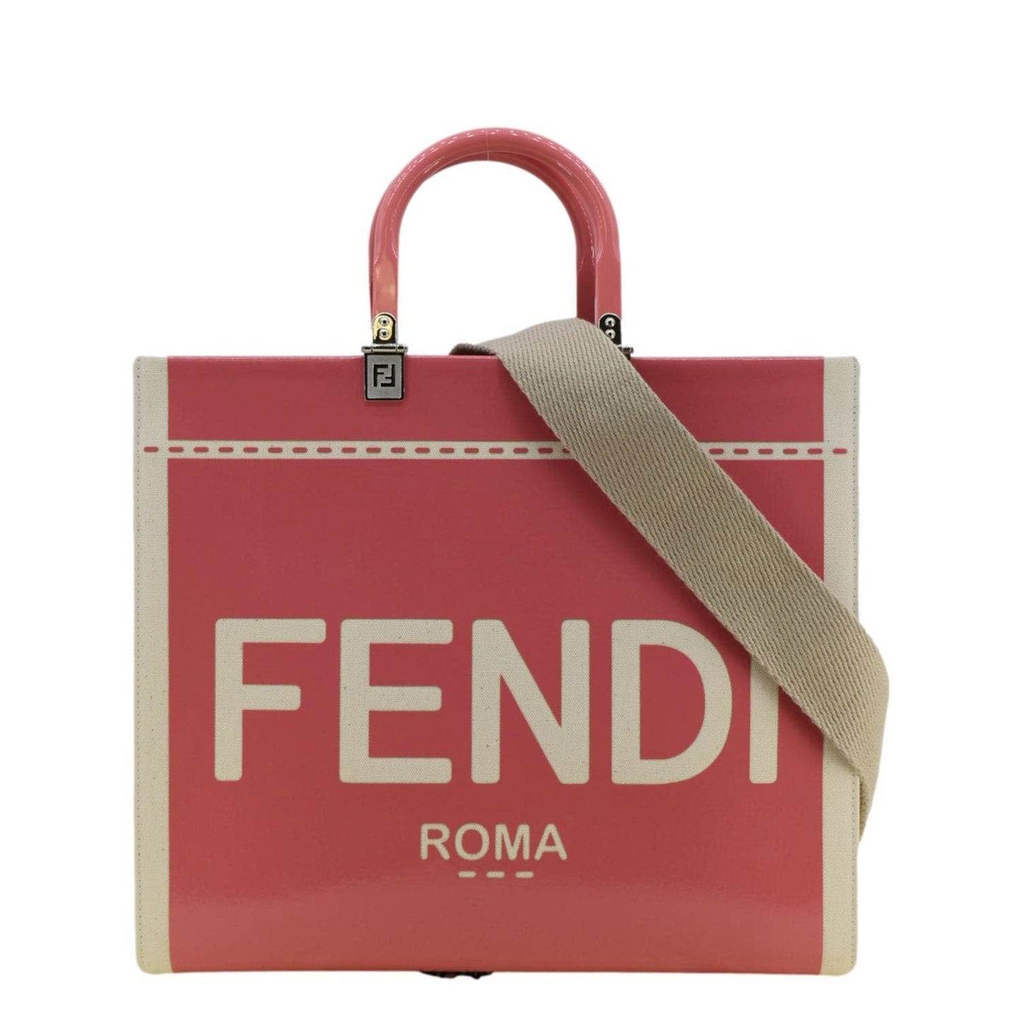 FENDI Sunshine Medium Leather Crossbody Tote Bag Light Pink