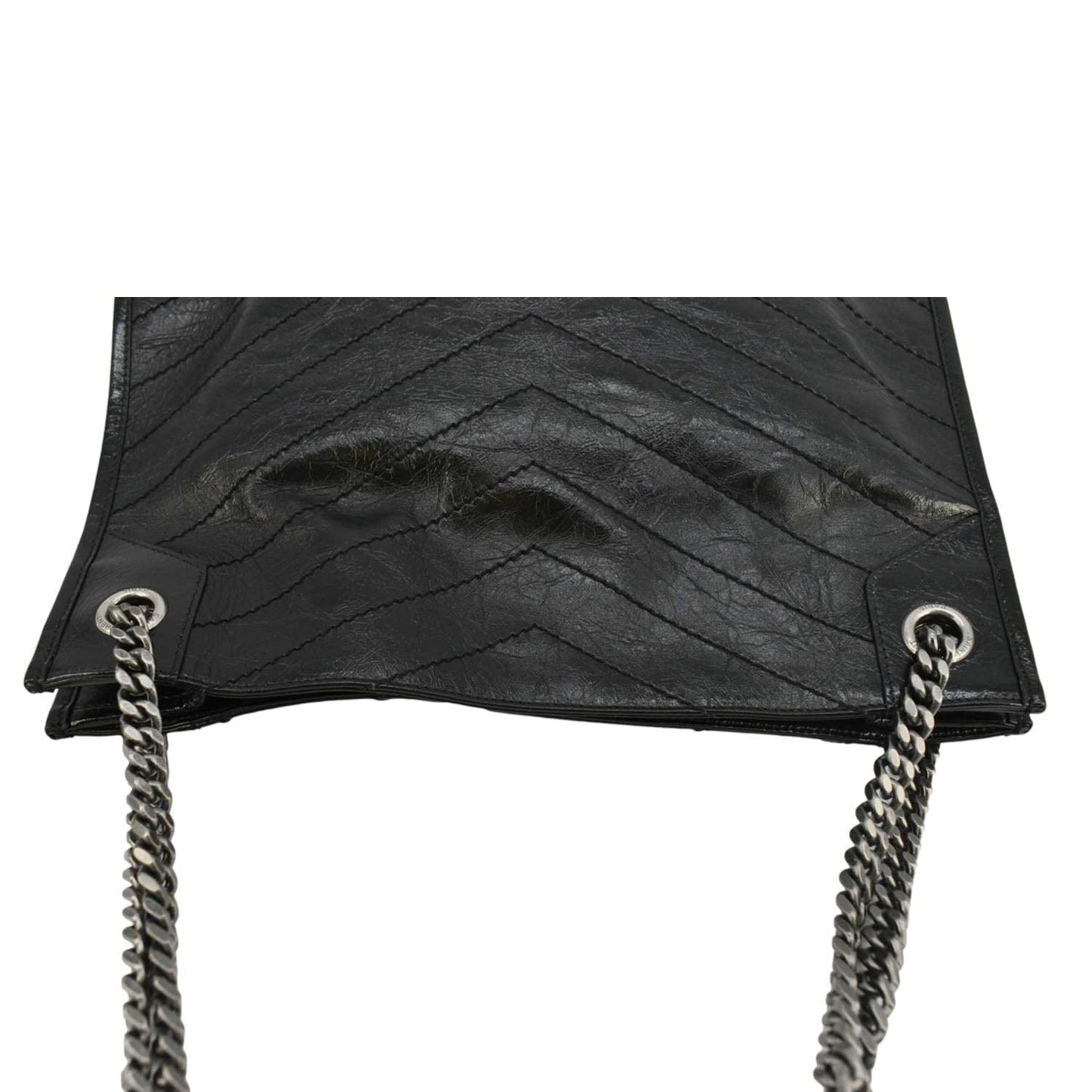 YVES SAINT LAURENT Niki  Crinkle Leather Shopper Tote Bag Black