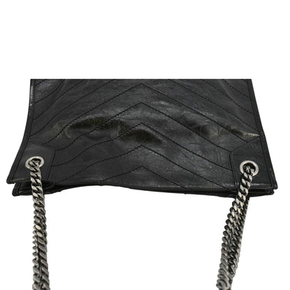 YVES SAINT LAURENT Niki  Crinkle Leather Shopper Tote Bag Black