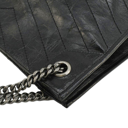 YVES SAINT LAURENT Niki  Crinkle Leather Shopper Tote Bag Black