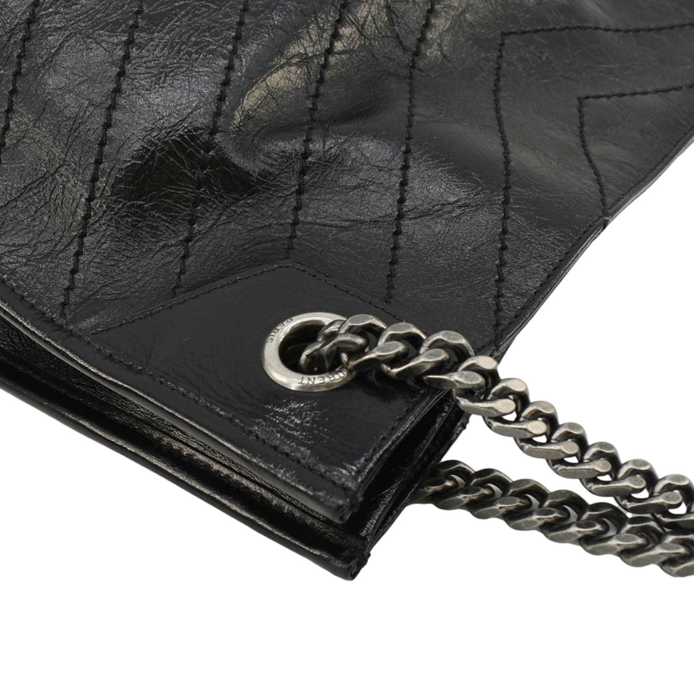 YVES SAINT LAURENT Niki  Crinkle Leather Shopper Tote Bag Black