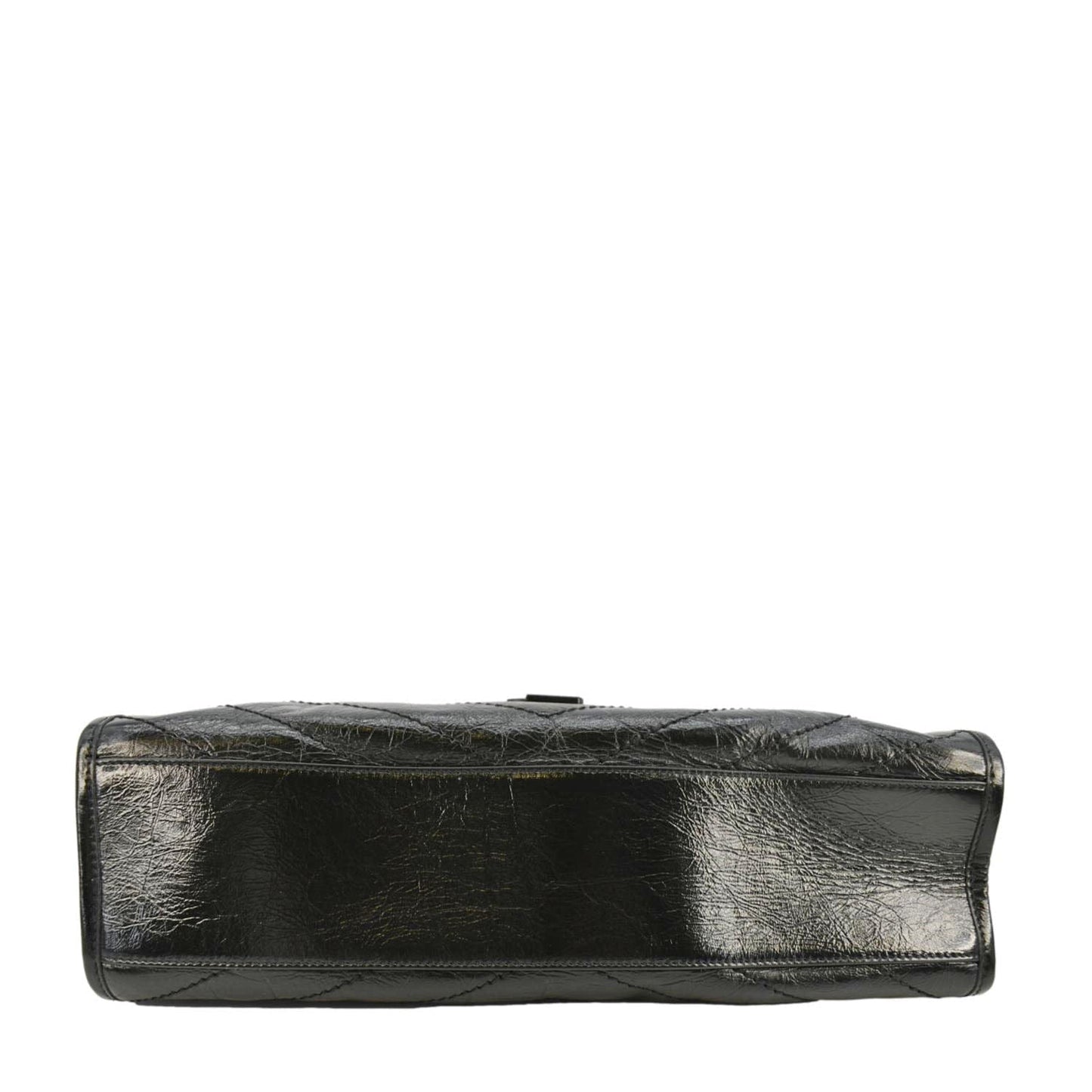 YVES SAINT LAURENT Niki  Crinkle Leather Shopper Tote Bag Black