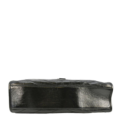 YVES SAINT LAURENT Niki  Crinkle Leather Shopper Tote Bag Black