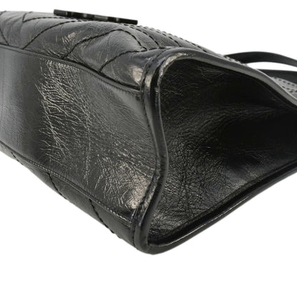 YVES SAINT LAURENT Niki  Crinkle Leather Shopper Tote Bag Black
