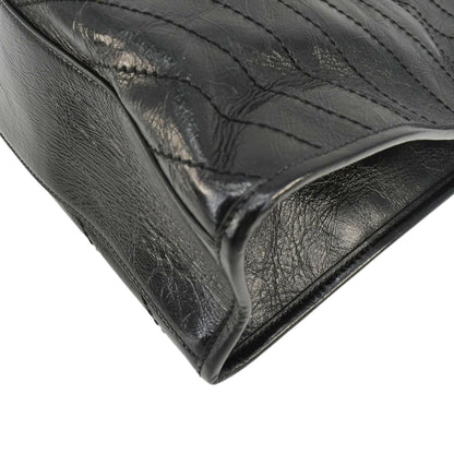 YVES SAINT LAURENT Niki  Crinkle Leather Shopper Tote Bag Black