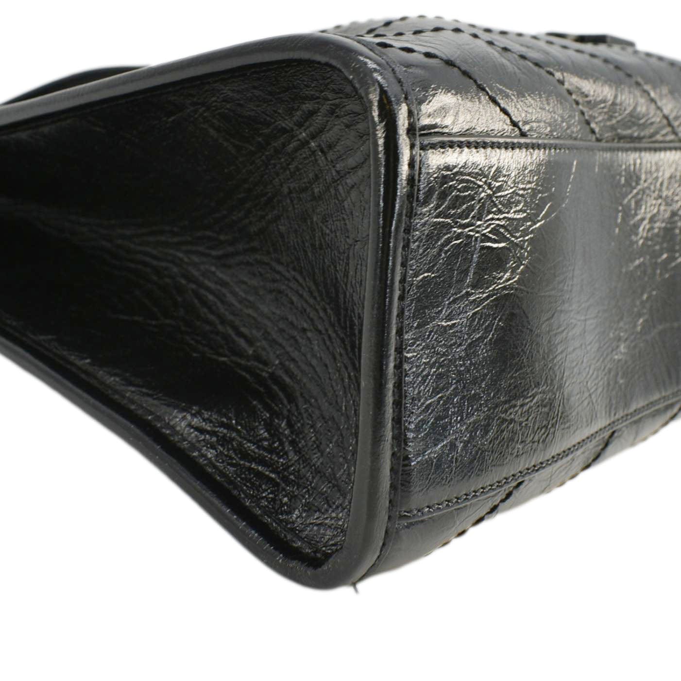 YVES SAINT LAURENT Niki  Crinkle Leather Shopper Tote Bag Black