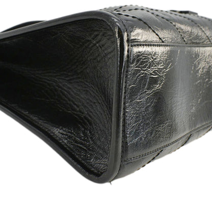 YVES SAINT LAURENT Niki  Crinkle Leather Shopper Tote Bag Black