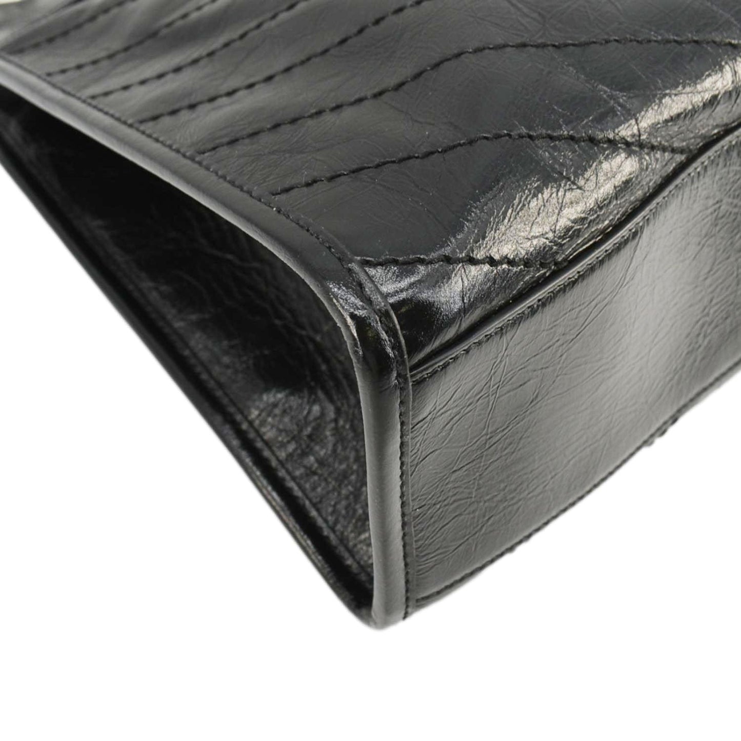 YVES SAINT LAURENT Niki  Crinkle Leather Shopper Tote Bag Black