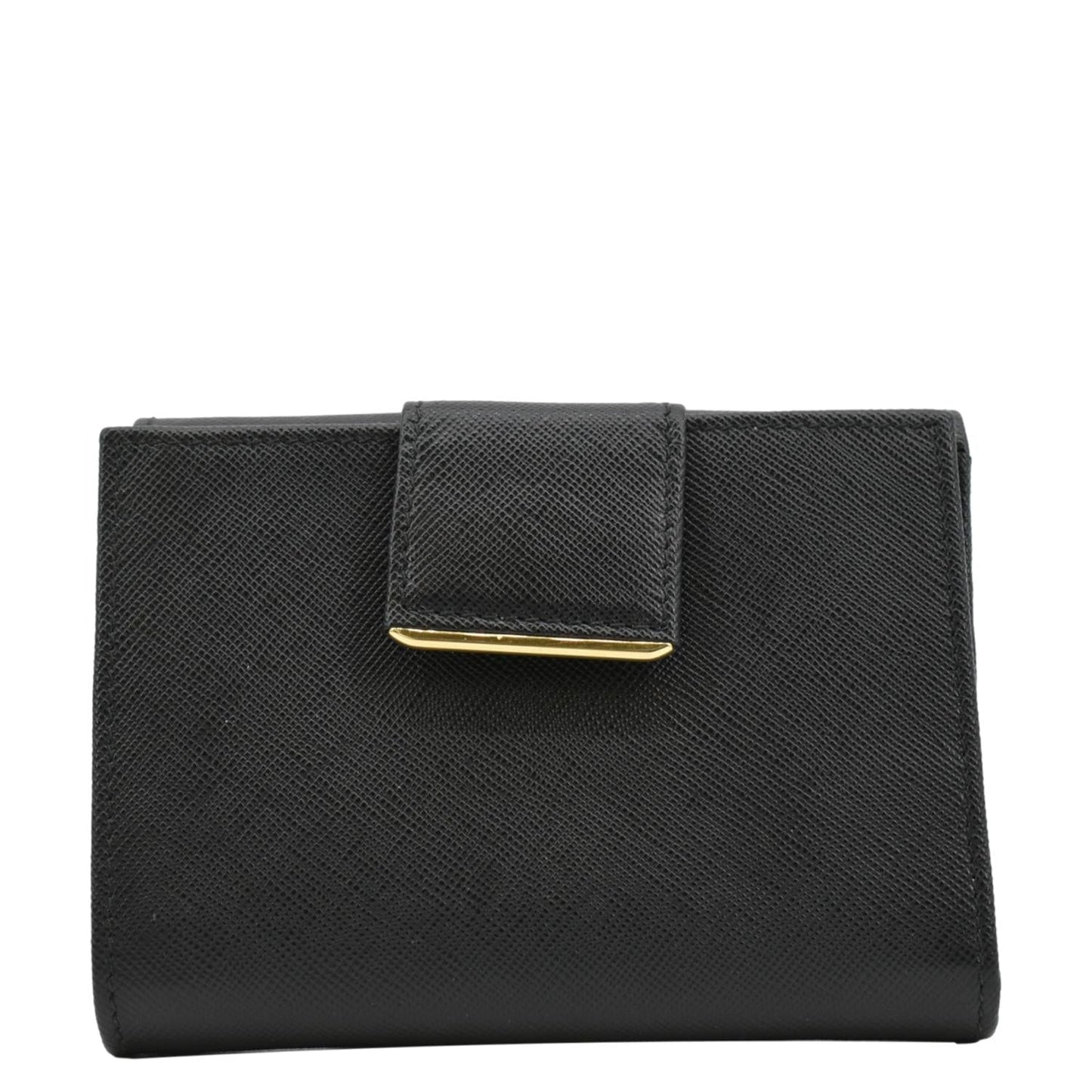 PRADA Fold Over Saffiano Leather Wallet Black