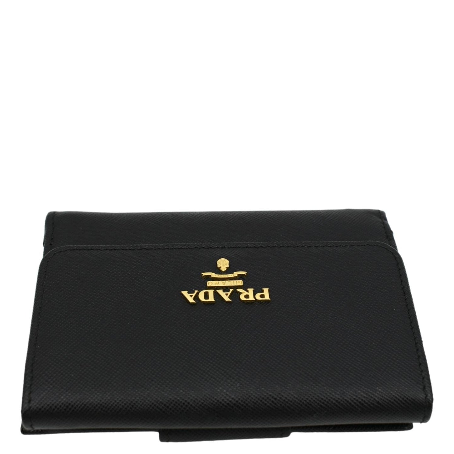PRADA Fold Over Saffiano Leather Wallet Black