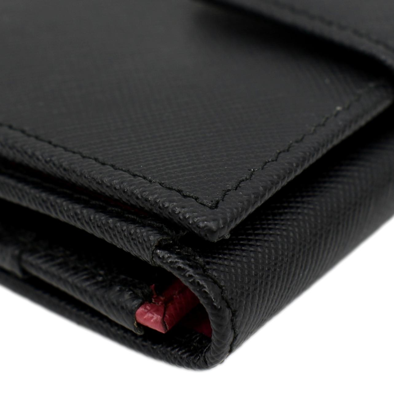 PRADA Fold Over Saffiano Leather Wallet Black