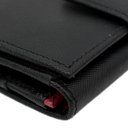 PRADA Fold Over Saffiano Leather Wallet Black