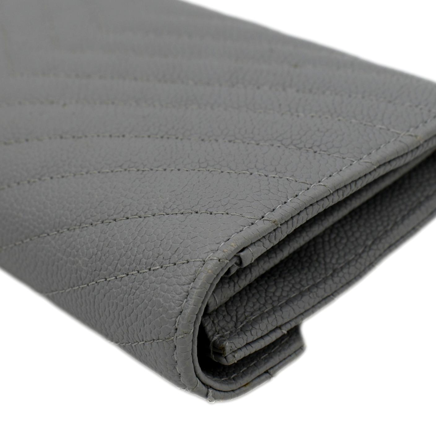 CHANEL Long Flap Quilted Chevron Caviar Wallet Light Grey