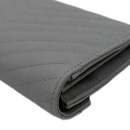 CHANEL Long Flap Quilted Chevron Caviar Wallet Light Grey