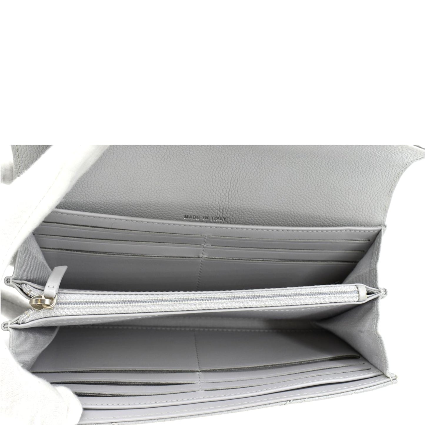 CHANEL Long Flap Quilted Chevron Caviar Wallet Light Grey