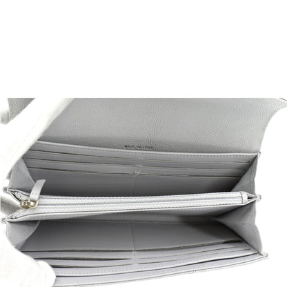 CHANEL Long Flap Quilted Chevron Caviar Wallet Light Grey