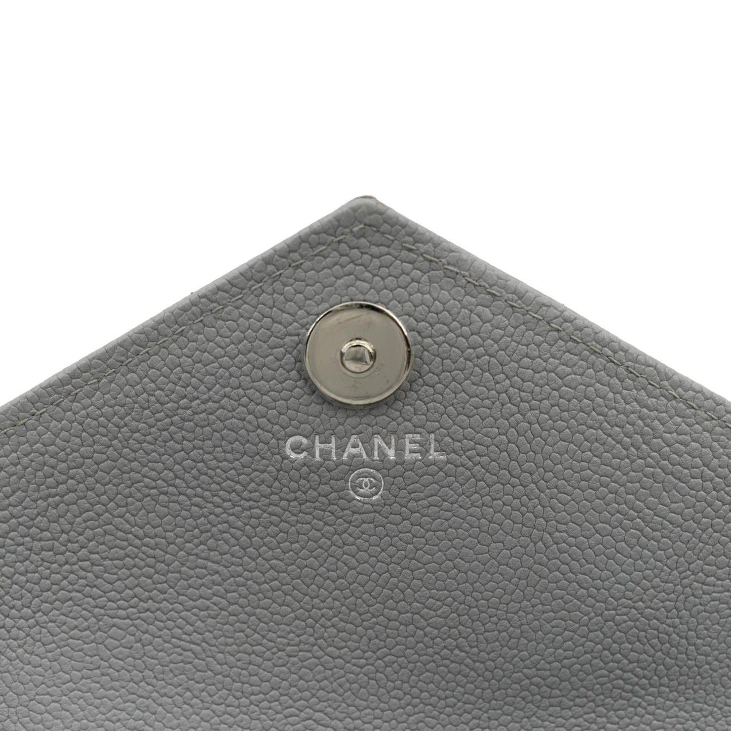 CHANEL Long Flap Quilted Chevron Caviar Wallet Light Grey