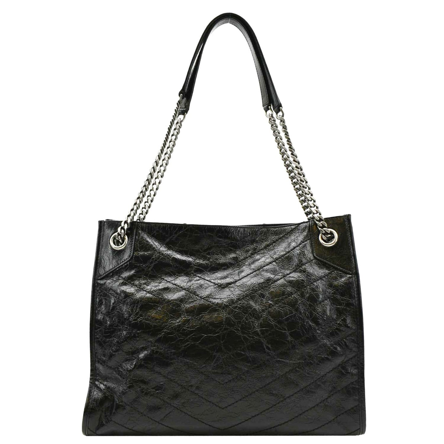 YVES SAINT LAURENT Niki Medium Crinkle  Leather Shoulder Bag Black