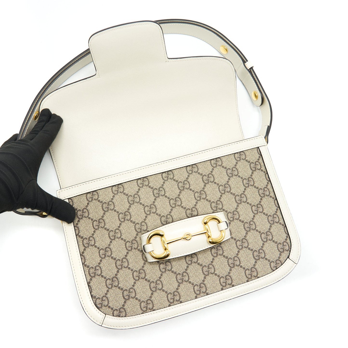 Gucci Horsebit 1955 Small Shoulder Bag White Leather