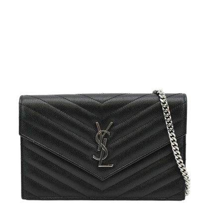YVES SAINT LAURENT WOC Cassandre Grain De Poudre Chain Crossbody Bag Black