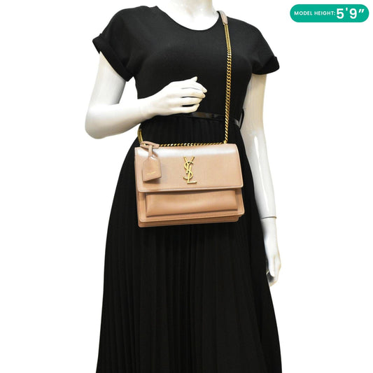 YVES SAINT LAURENT Monogram Sunset Medium Leather Shoulder Bag Rosy Sand