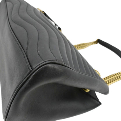 LOUIS VUITTON Wave Chain Leather Tote Shoulder Bag Black