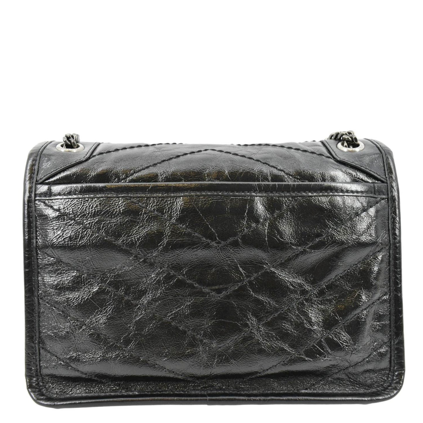 YVES SAINT LAURENT Niki Baby Crinkle Leather Shoulder Bag Black
